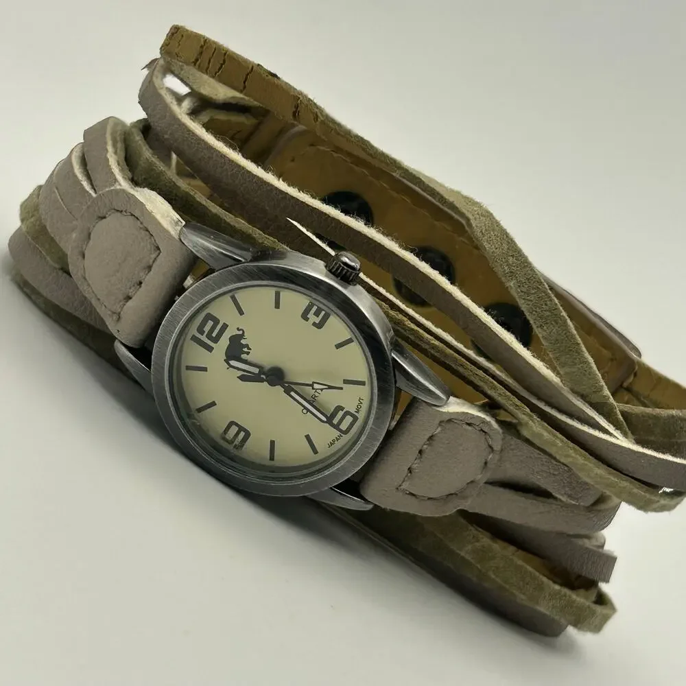 Women’s Fashion Watch Light Gray Wrap-around Leather Band Elephant Print Dial